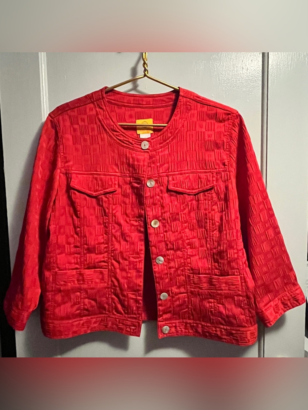 Ruby Rd Red Textured Jacket Size 12 - 3/4 Sleeve Button Front